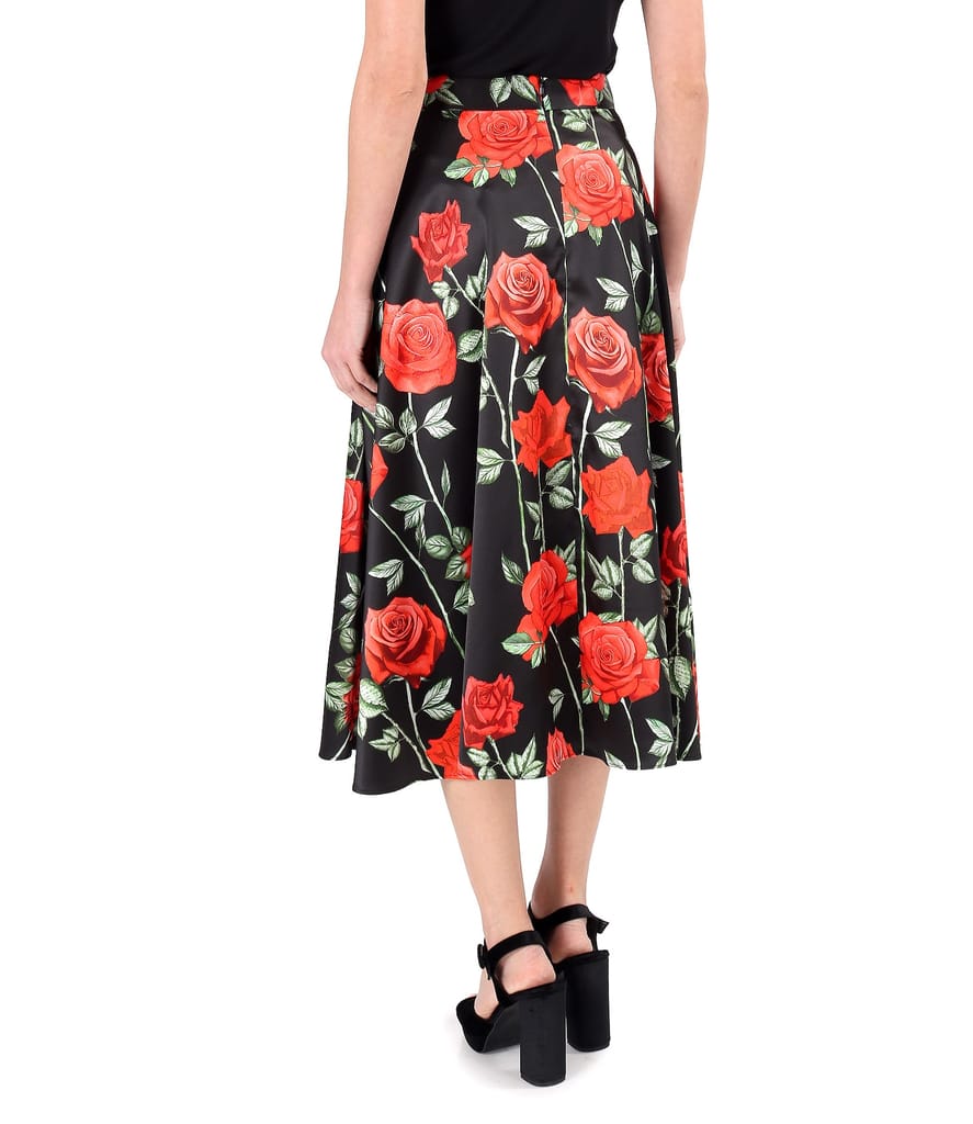 Fusta midi semiclos din saten elastic