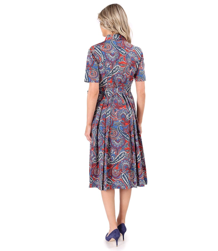 Rochie tip camasa din bumbac elastic imprimat cu lire