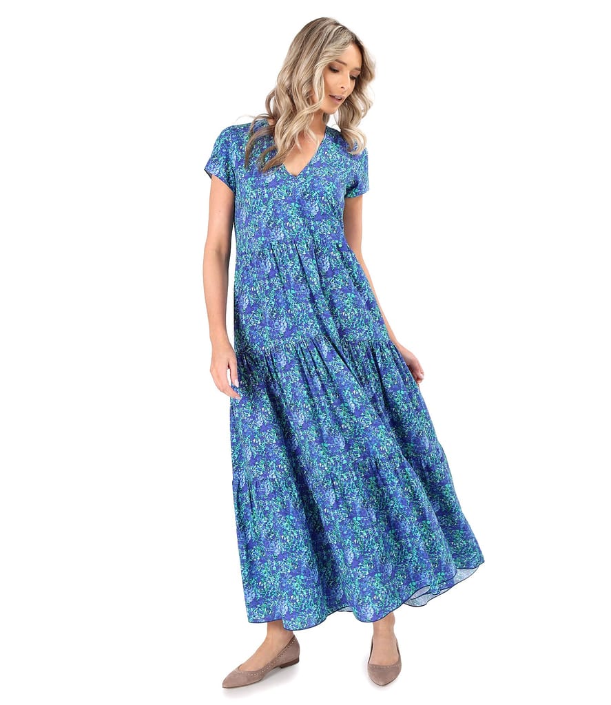 Rochie lunga cu volane din viscoza imprimata