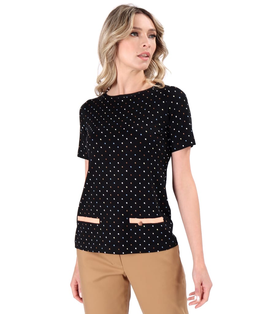 Bluza din jerse elastic de viscoza imprimat cu picouri