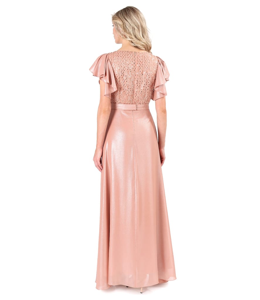 Rochie lunga de ocazie cu bust cu aplicatie de paiete