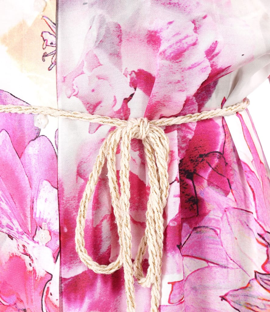 Rochie lunga tip camasa din satin de viscoza imprimata cu motive florale