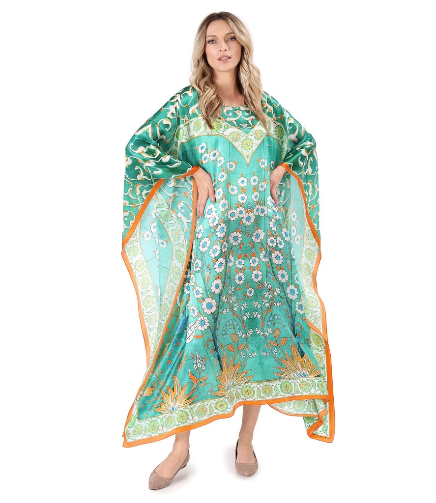 Rochie caftan din matase naturala fina cu cordon in talie