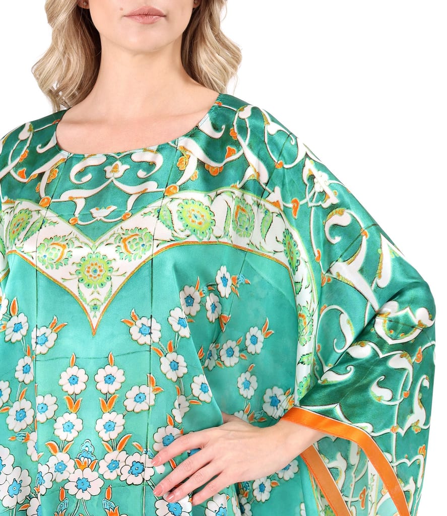 Rochie caftan din matase naturala fina cu cordon in talie