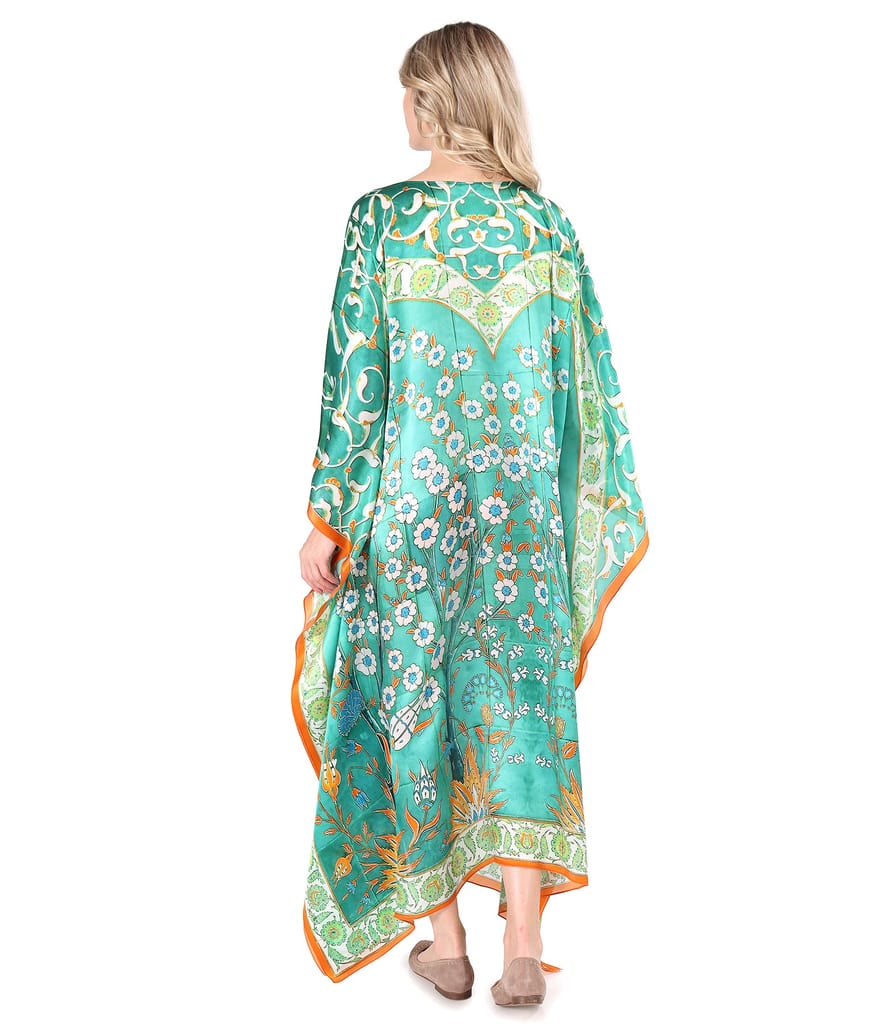 Rochie caftan din matase naturala fina cu cordon in talie