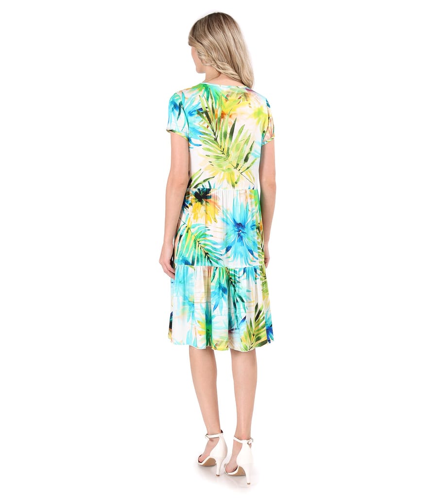 Rochie eleganta cu volane din viscoza imprimata cu motive florale