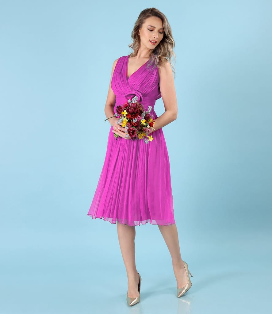 Rochie de seara din voal de matase naturala cu brosa