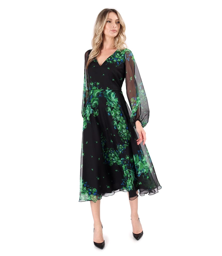 Rochie midi din voal imprimat digital cu motive florale