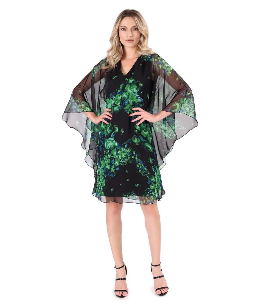 Rochie fluture din voal imprimat digital cu motive florale