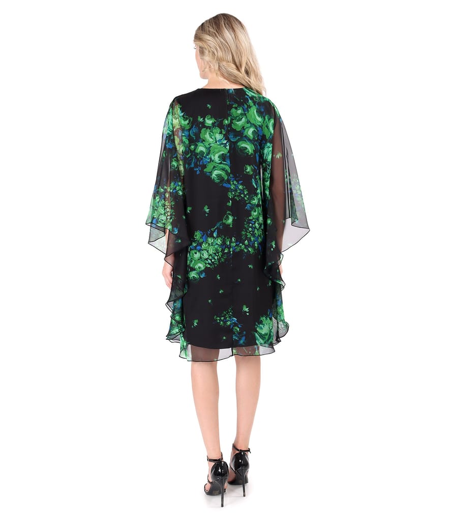 Rochie fluture din voal imprimat digital cu motive florale