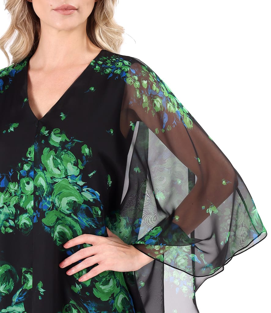 Rochie fluture din voal imprimat digital cu motive florale