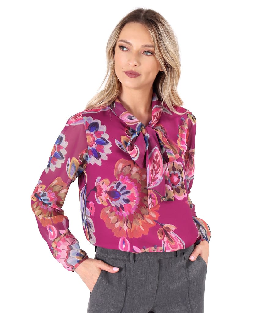 Bluza din voal cu guler tip esarfa