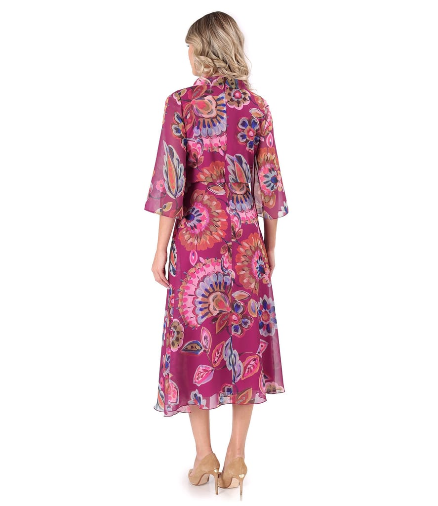 Rochie midi eleganta din voal imprimat cu motive florale