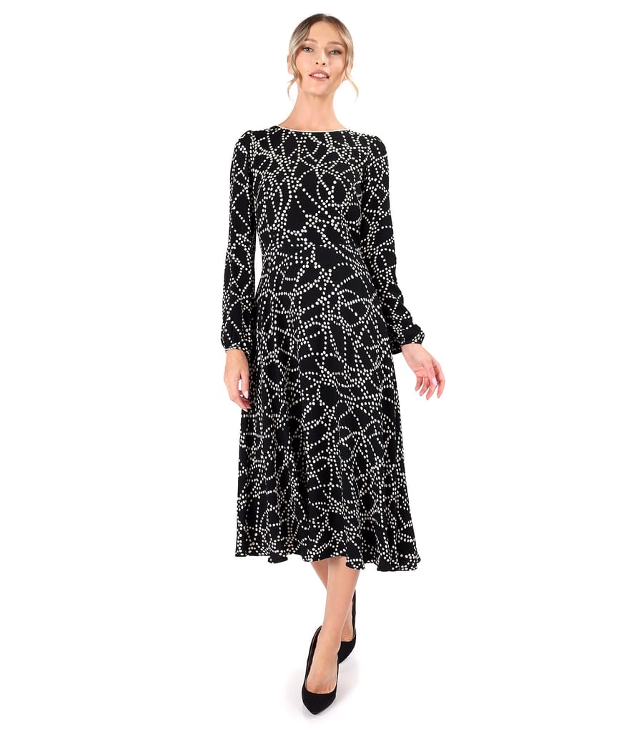 Rochie midi din viscoza plina imprimata cu motive geometrice