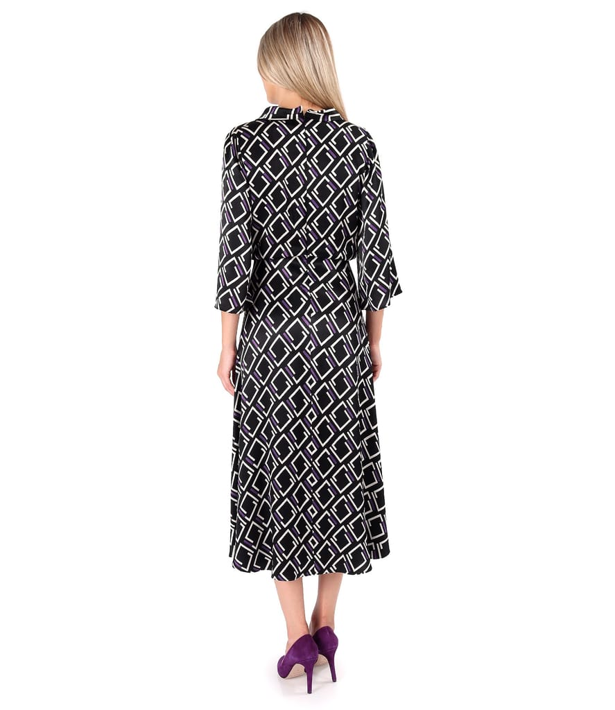 Rochie midi din satin de viscoza imprimata cu motive geometrice
