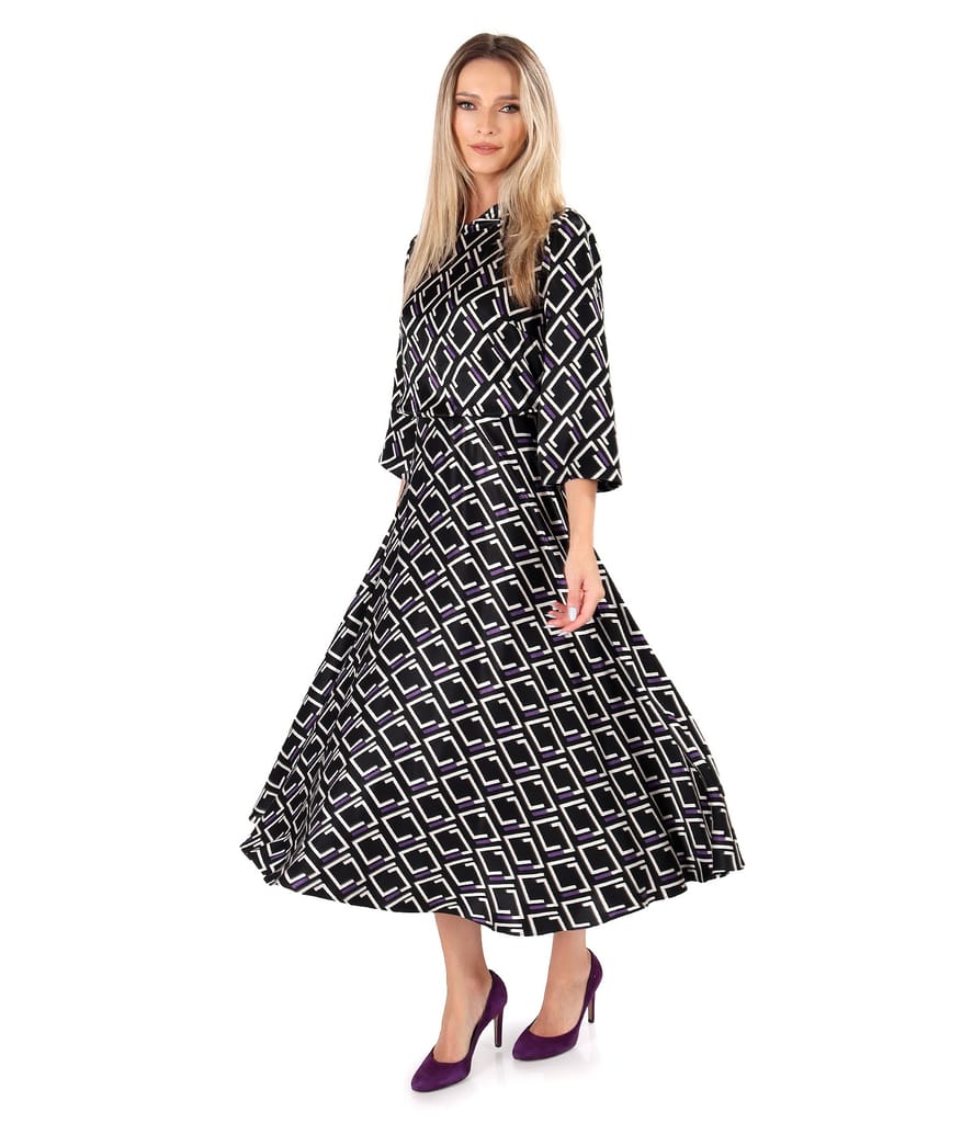 Rochie midi din satin de viscoza imprimata cu motive geometrice