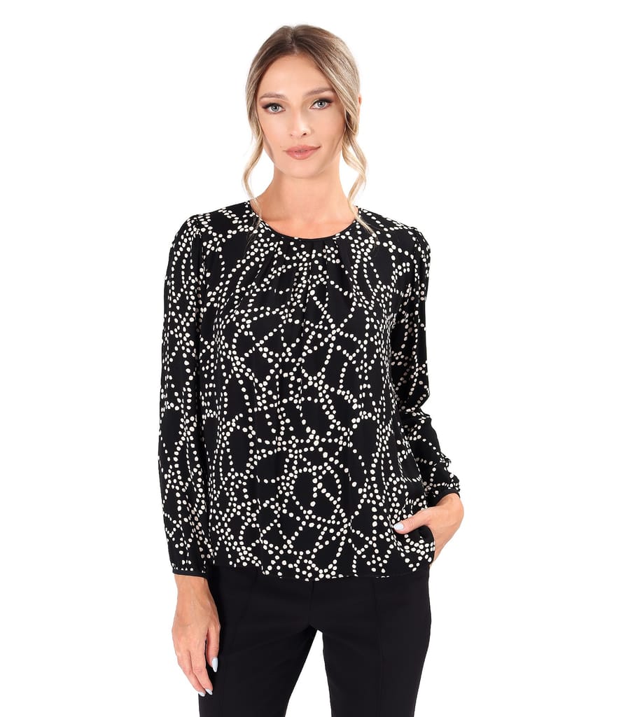 Bluza lejera din viscoza plina cu falduri la decolteu