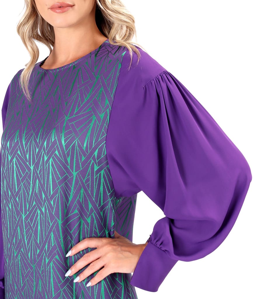 Rochie lejera din stofa elastica cu viscoza cu maneci bufante