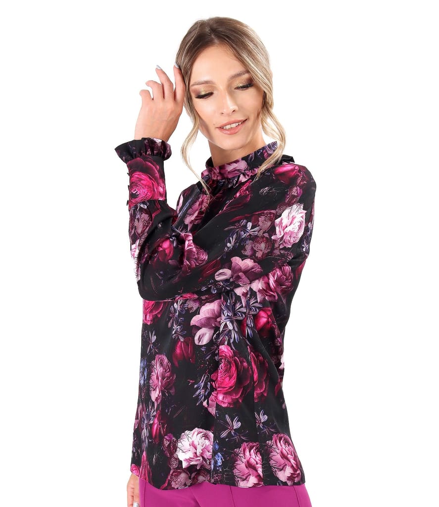 Bluza eleganta din viscoza imprimata digital cu motive florale