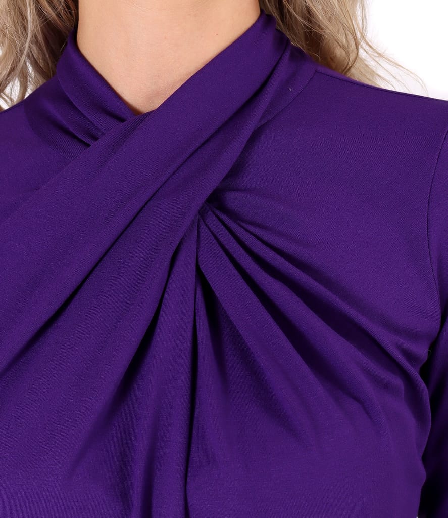 Bluza din jerse elastic din viscoza cu falduri la decolteu