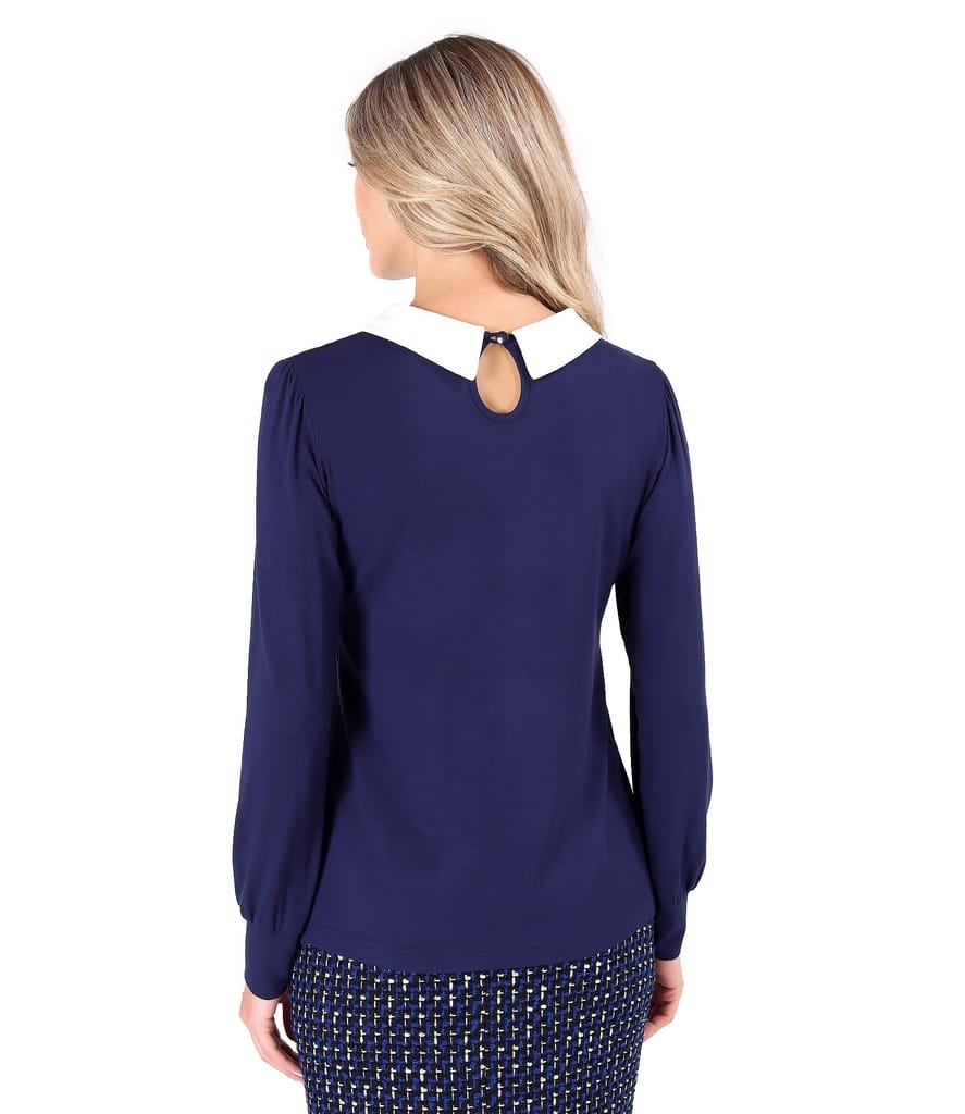 Bluza eleganta din jerse elastic cu guler alb