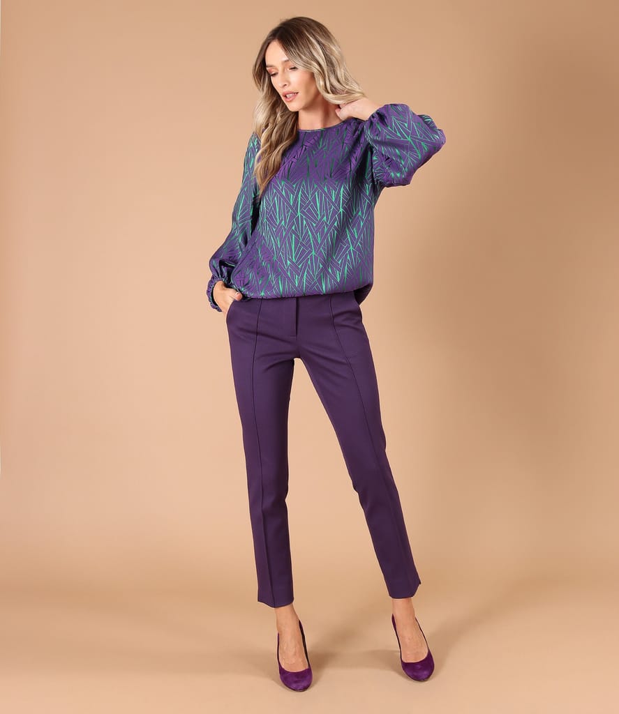 Pantaloni pana din stofa texturata cu viscoza