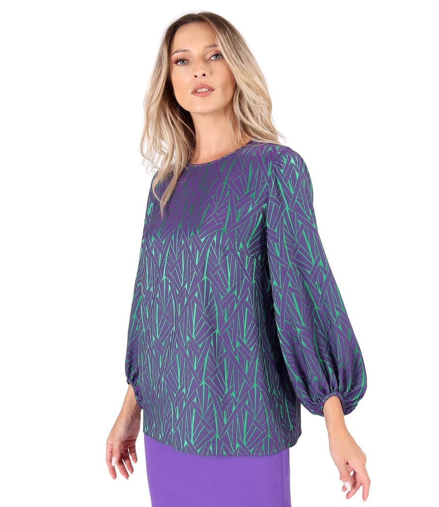 Bluza din stofa elastica cu viscoza imprimata cu motive geometrice