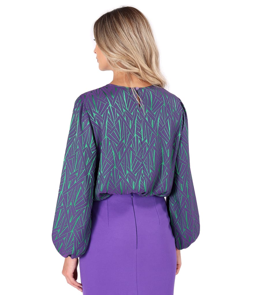 Bluza din stofa elastica cu viscoza imprimata cu motive geometrice