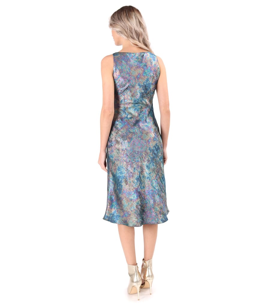 Rochie midi pe bie din crep cu efect sidefat