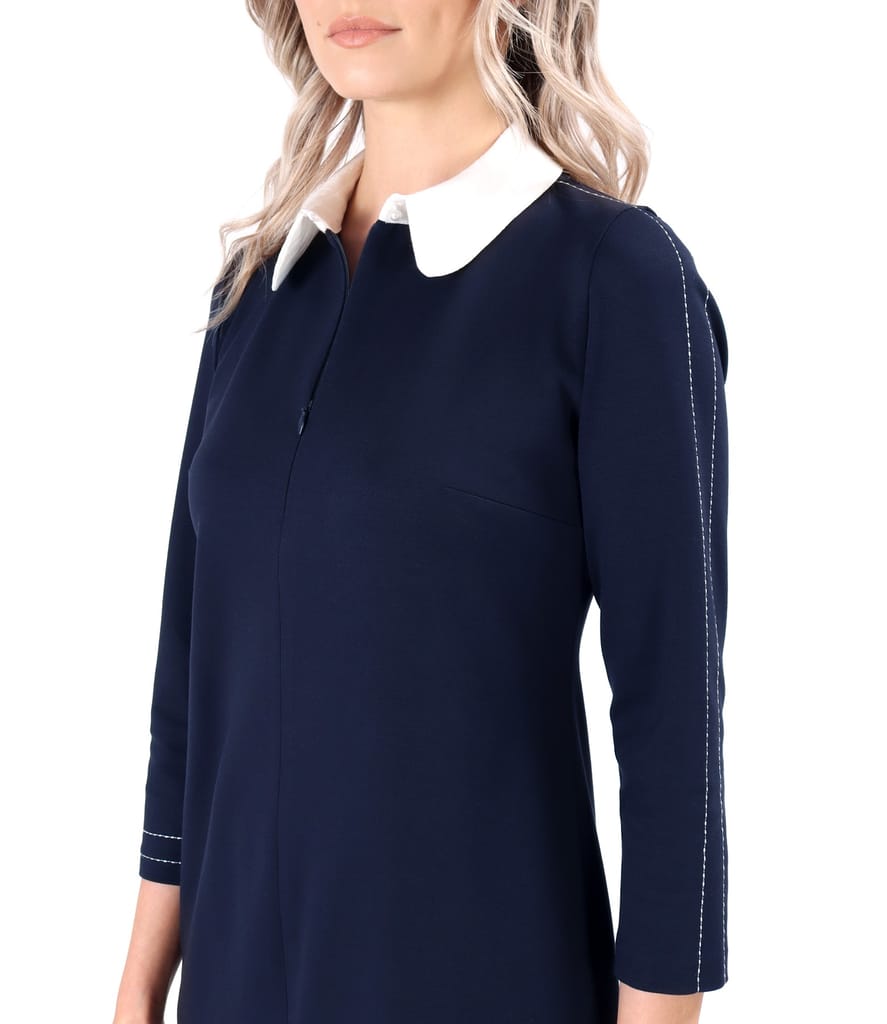 Rochie office din jerse elastic gros cu guler alb