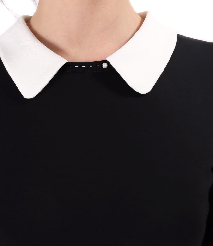 Bluza din jerse elastic cu guler alb