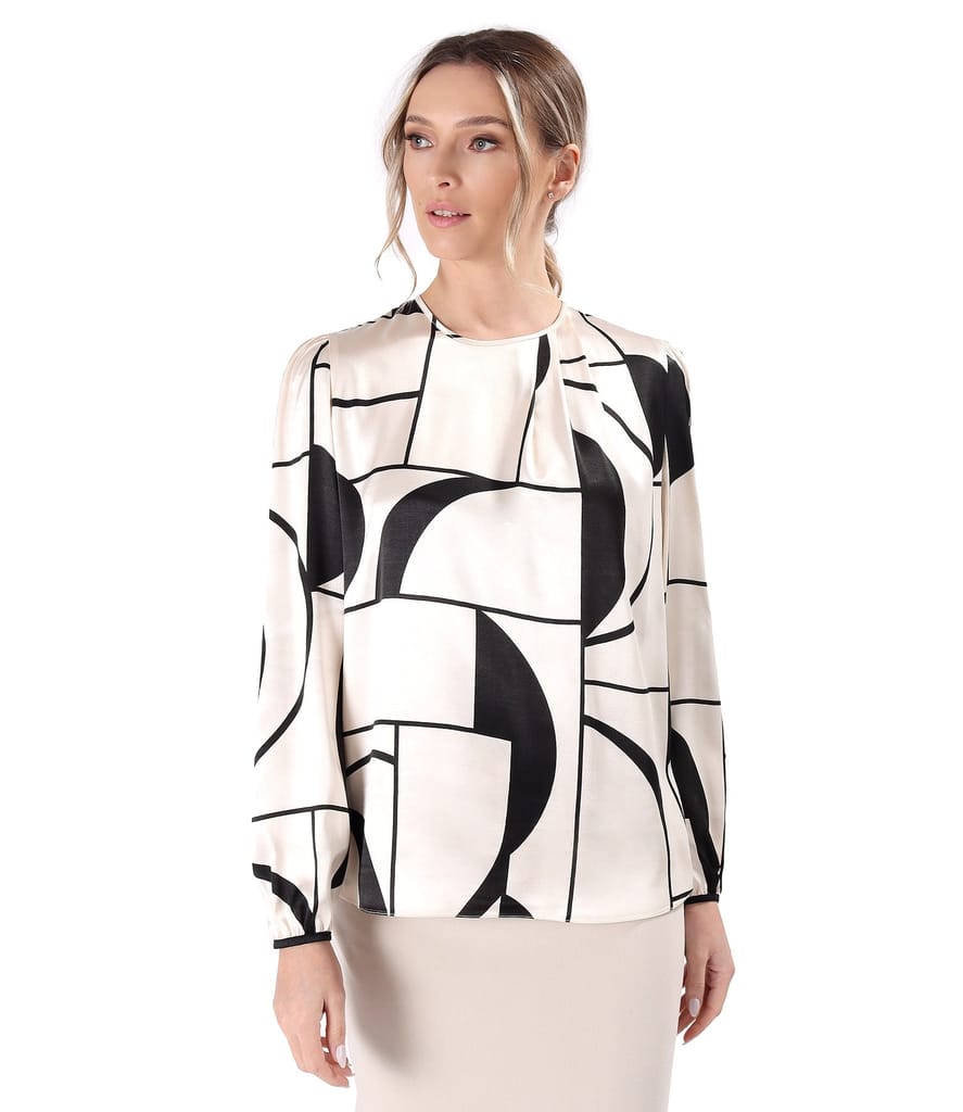 Bluza eleganta din satin de viscoza imprimata cu motive geometrice