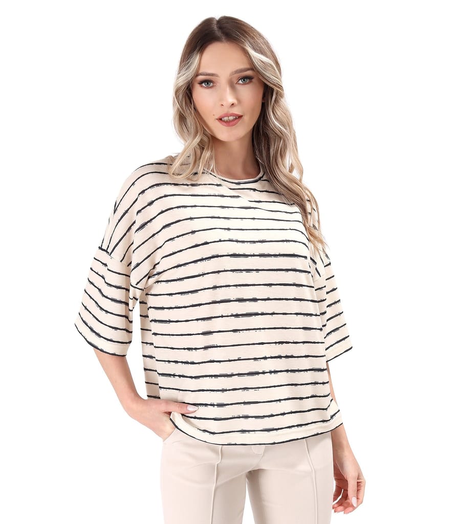 Bluza lejera din jerse elastic cu dungi