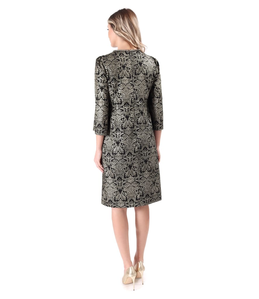 Rochie de seara din viscoza cu in imprimata cu motive aurii