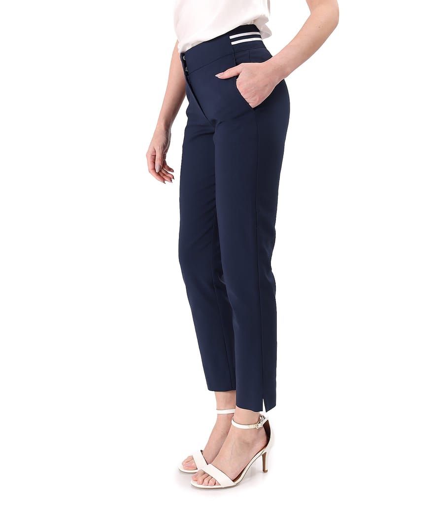 Pantaloni din bumbac elastic cu banda elastica decorativa