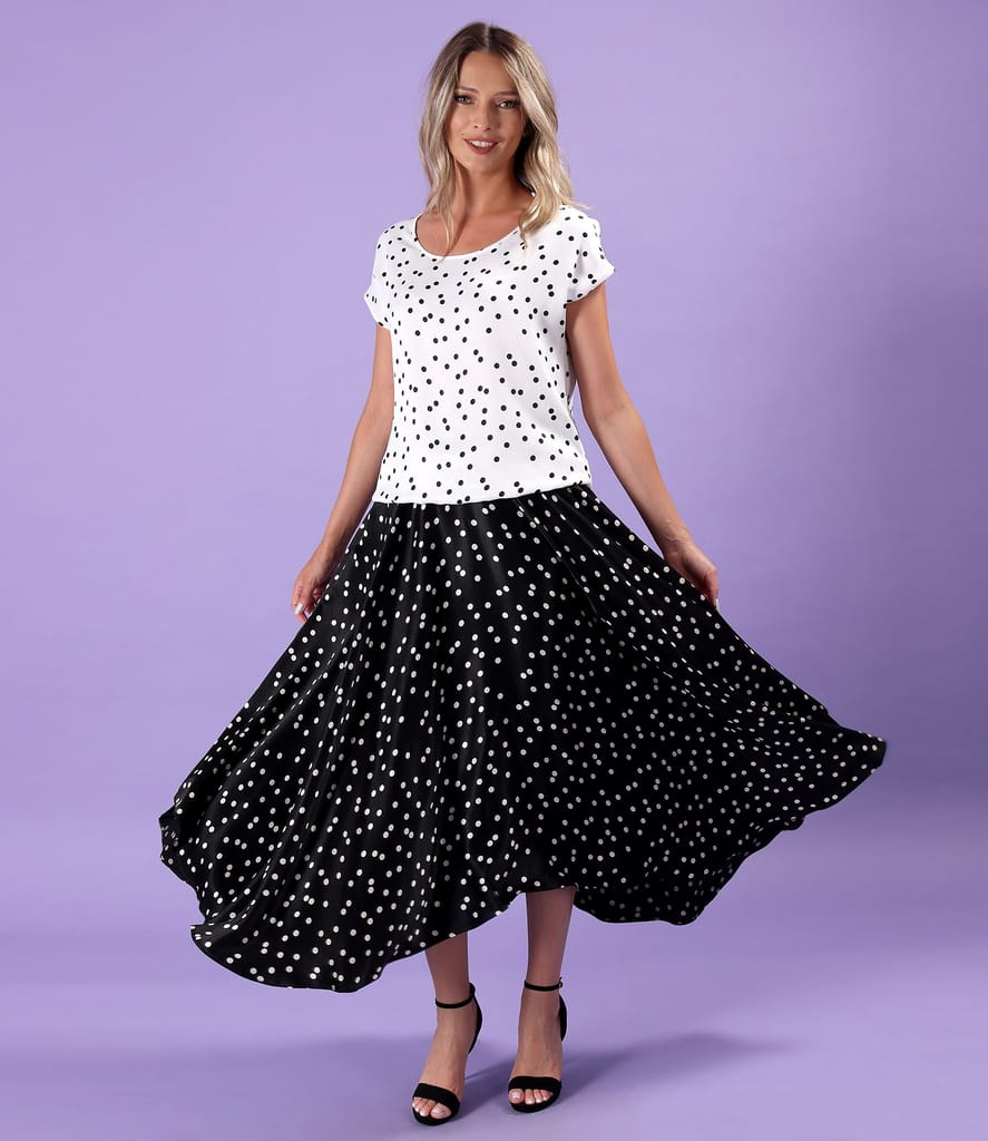 Bluza lejera din viscoza satinata imprimata cu buline