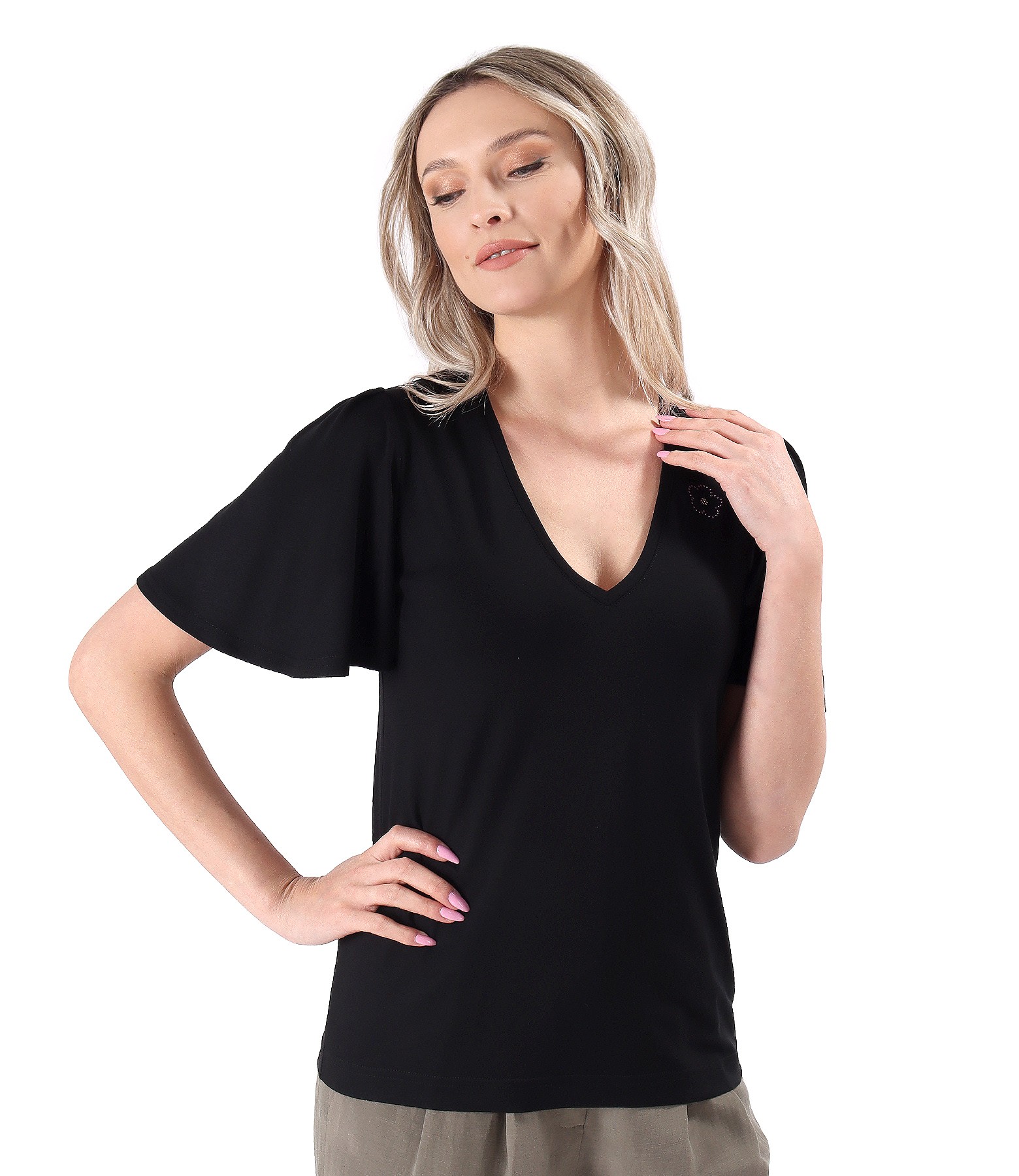 Bluza eleganta din jerse elastic cu maneci ample