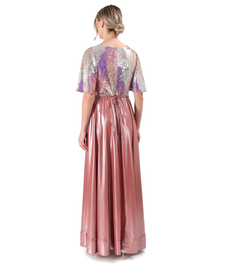 Rochie lunga de ocazie cu bust cu paiete