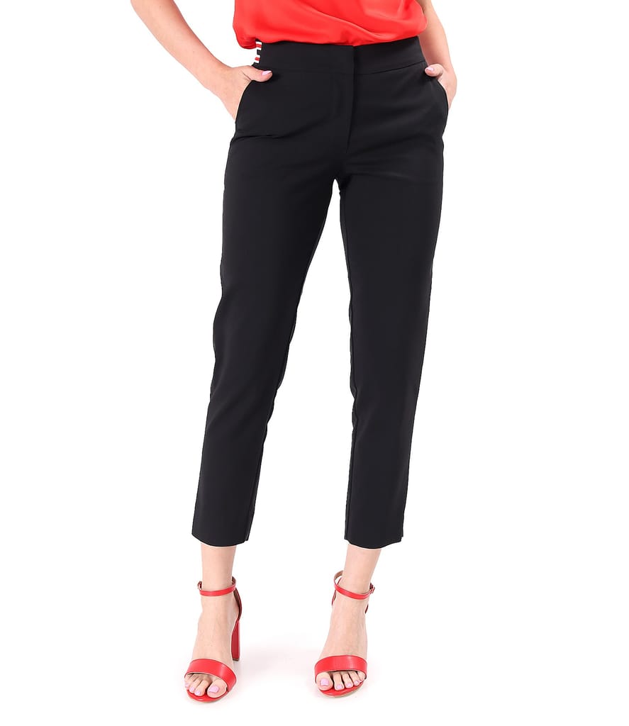 Pantaloni din bumbac elastic cu banda elastica decorativa