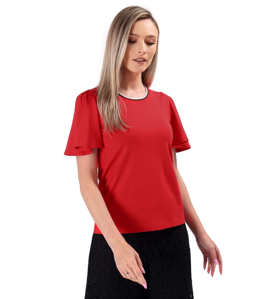 Bluza eleganta din jerse elastic uni cu maneci ample