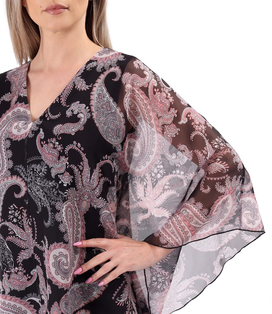 Rochie fluture din voal fin imprimat cu motive paisley