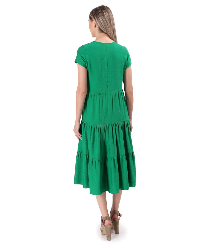 Rochie midi cu volane din viscoza usor creponata