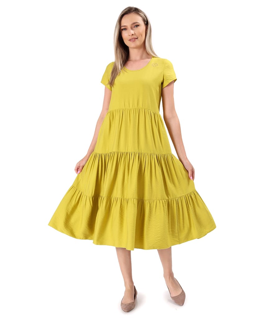 Rochie midi cu volane din viscoza usor creponata