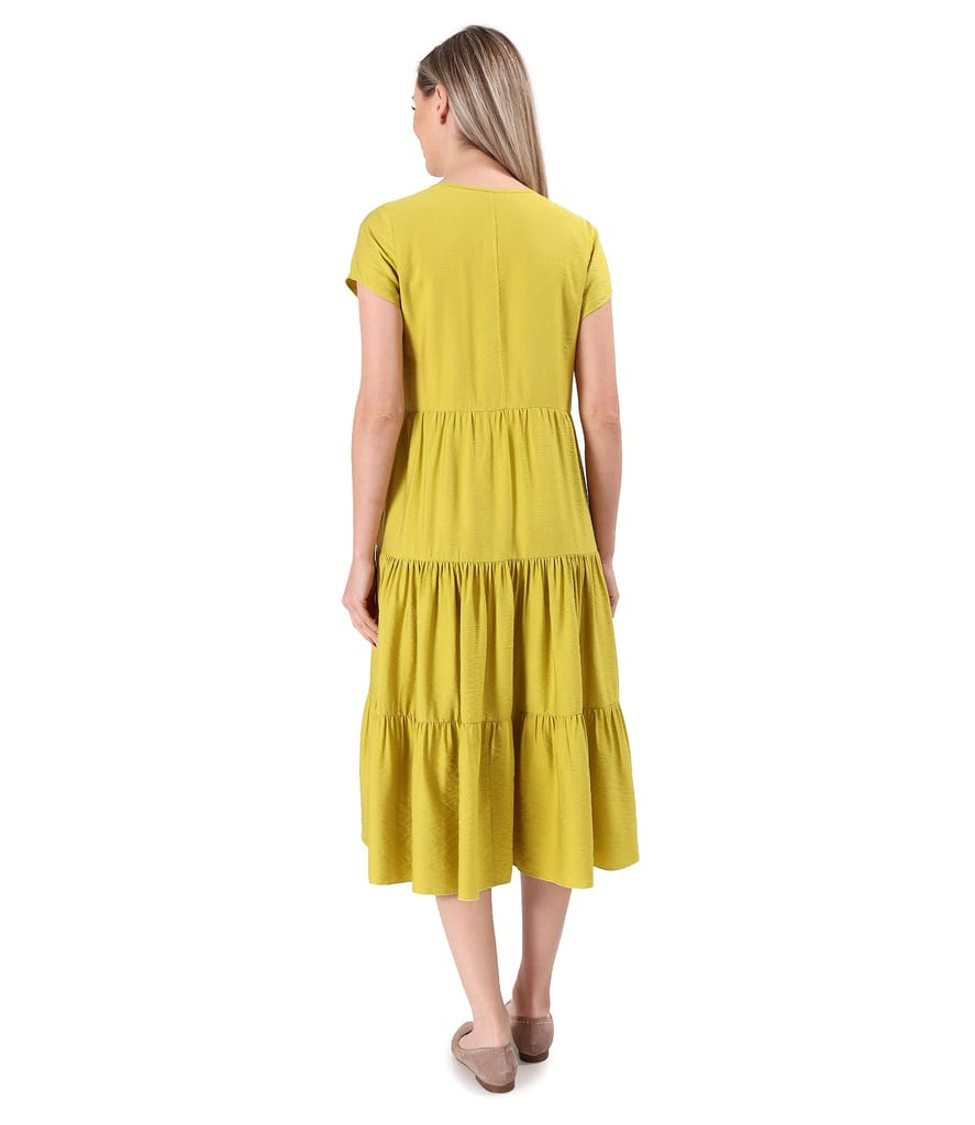 Rochie midi cu volane din viscoza usor creponata