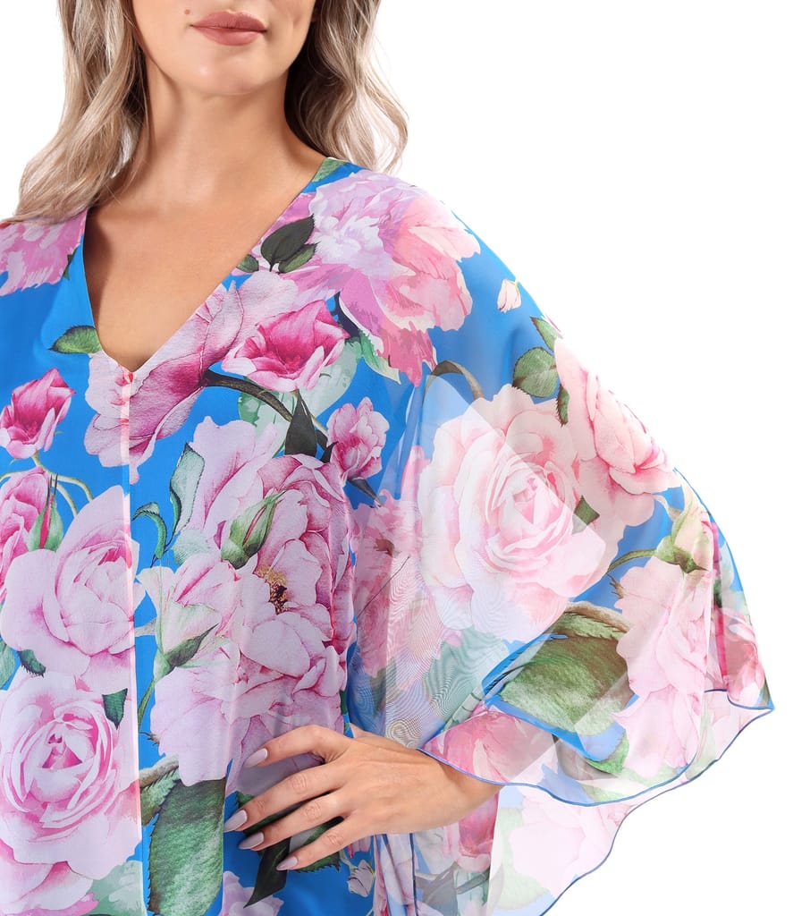 Rochie fluture din voal fin imprimat digital cu motive florale