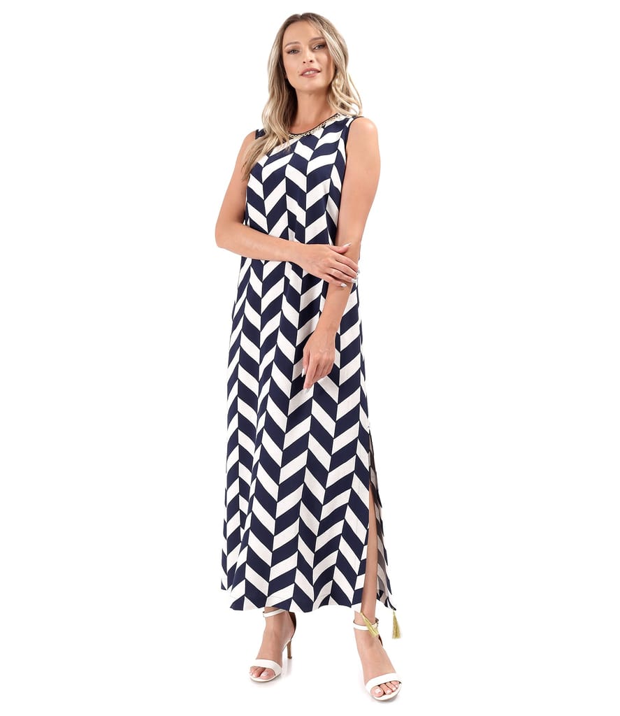 Rochie lunga din viscoza cu in cu slit pe lateral