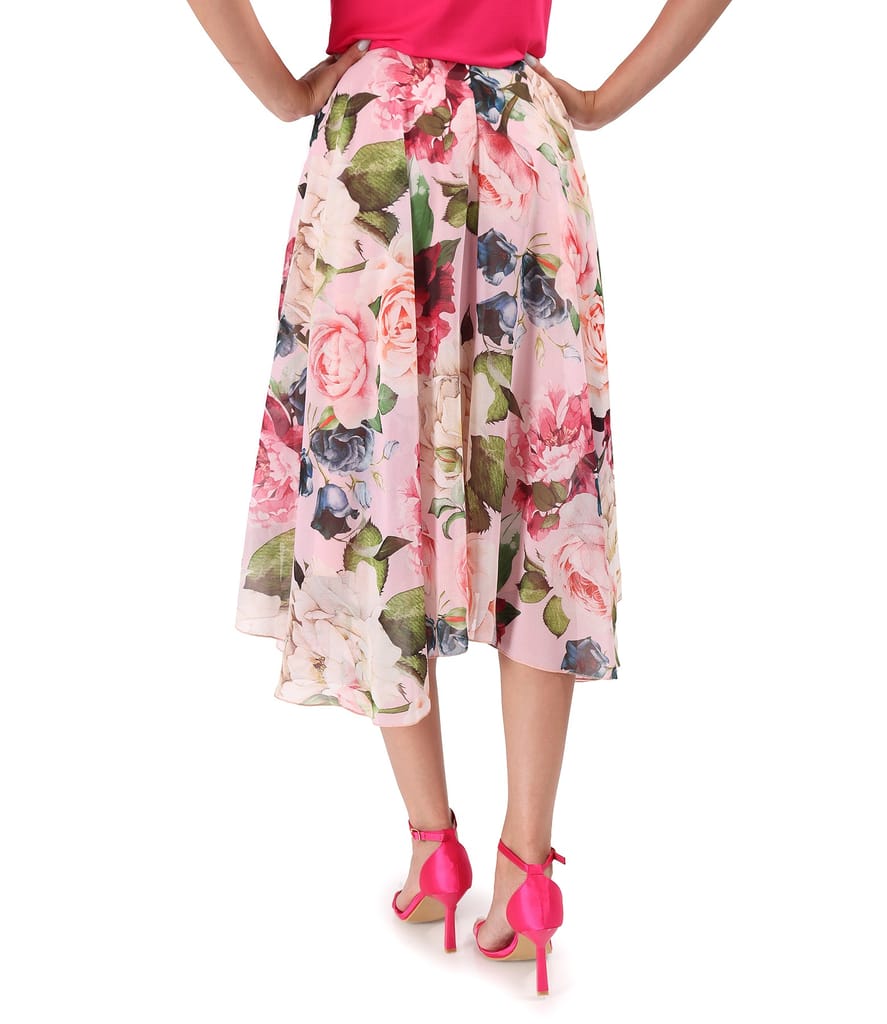 Fusta ampla din voal fin imprimat cu motive florale