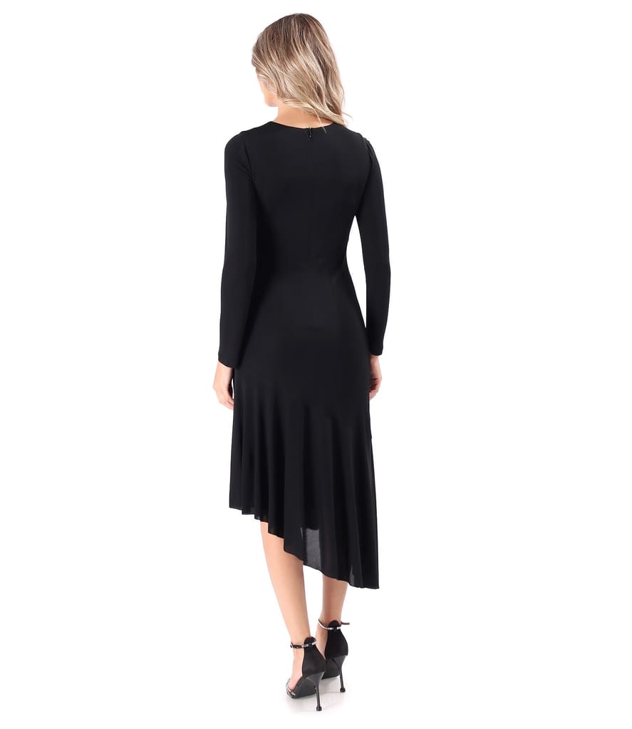 Rochie midi cu volan asimetric din viscoza