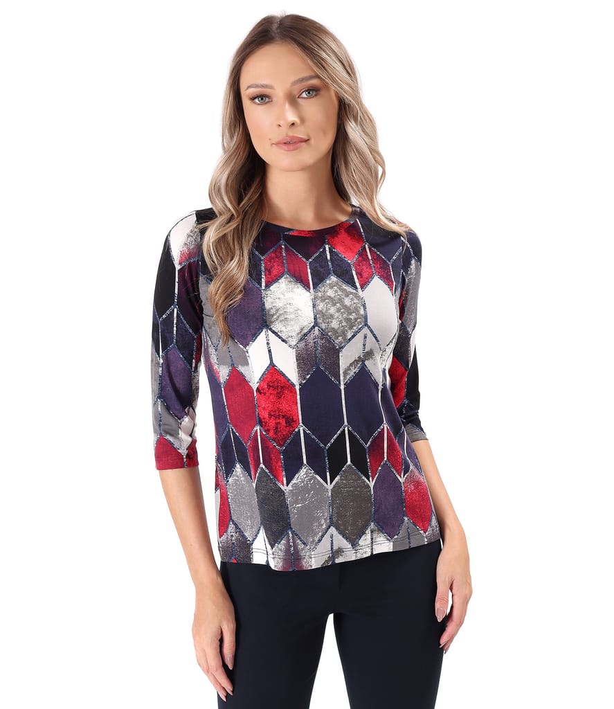 Bluza din jerse elastic imprimat cu motive geometrice