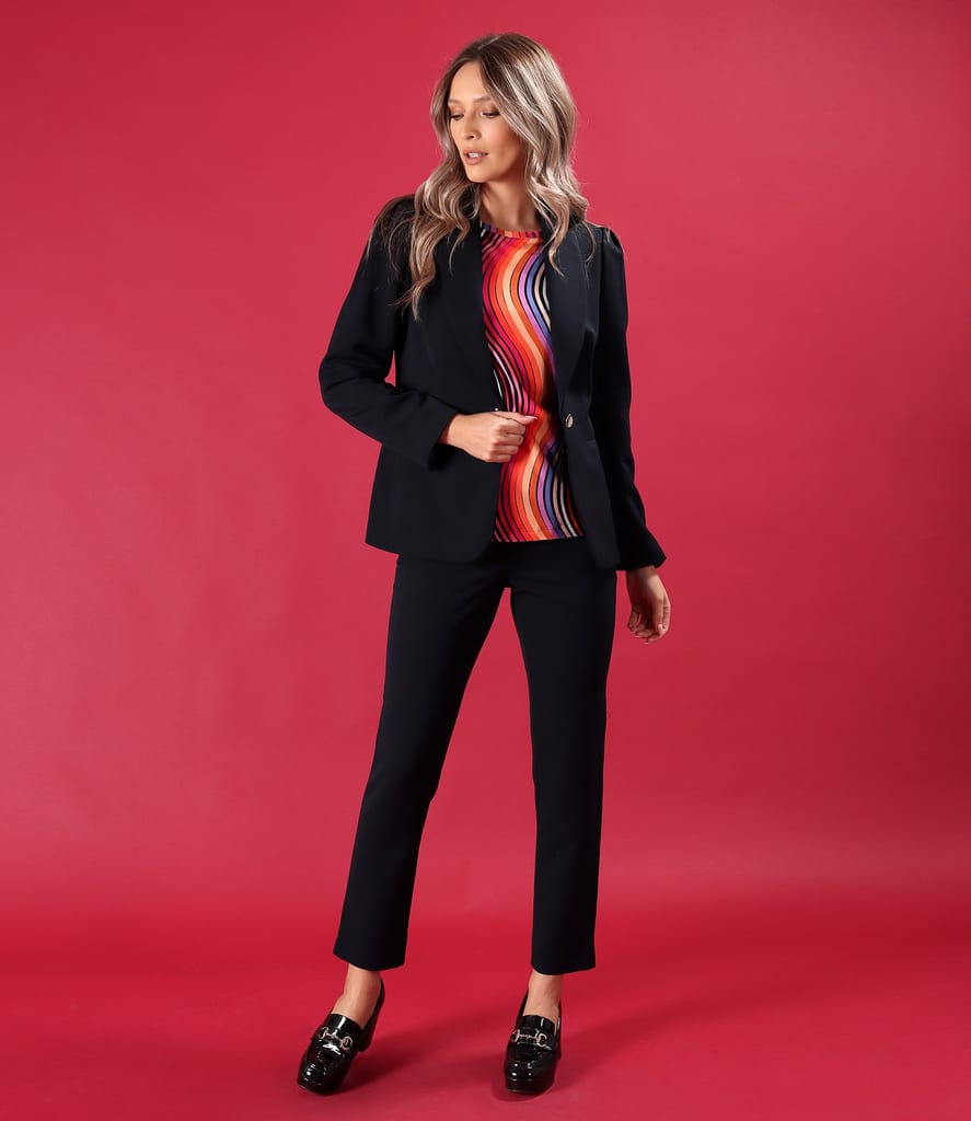 Bluza din jerse elastic imprimat cu motive geometrice